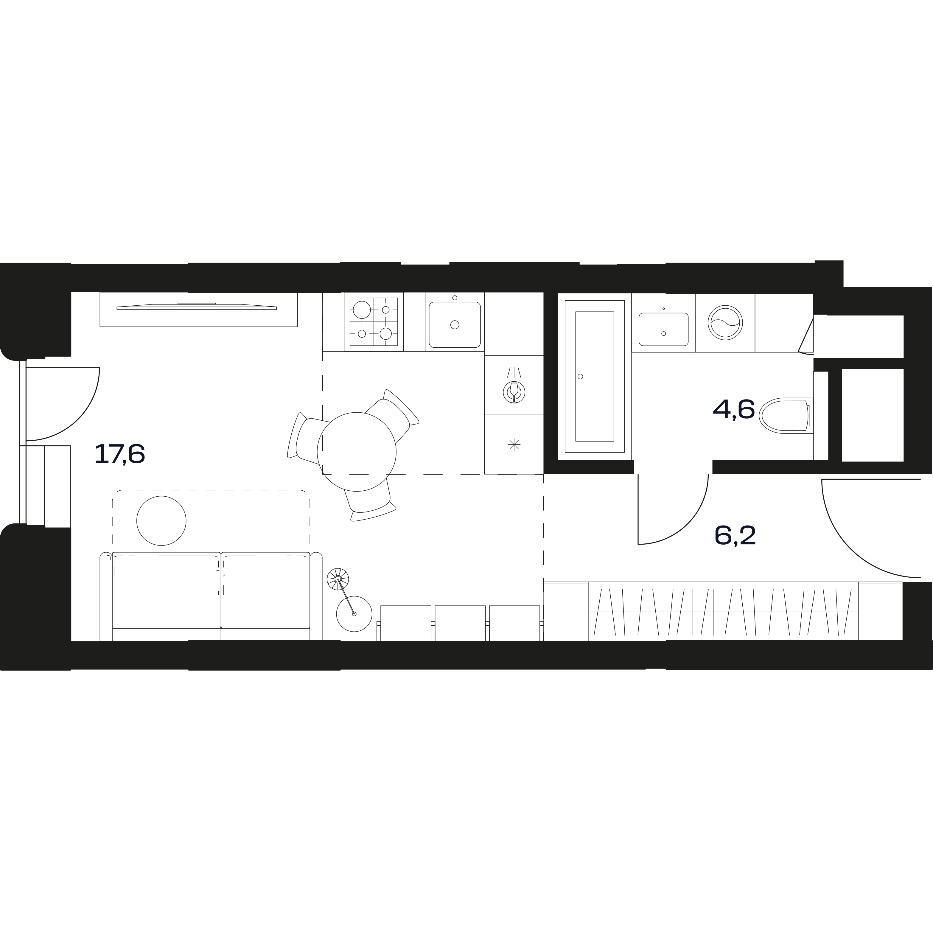 Планировка квартиры 1К 29.6 м²