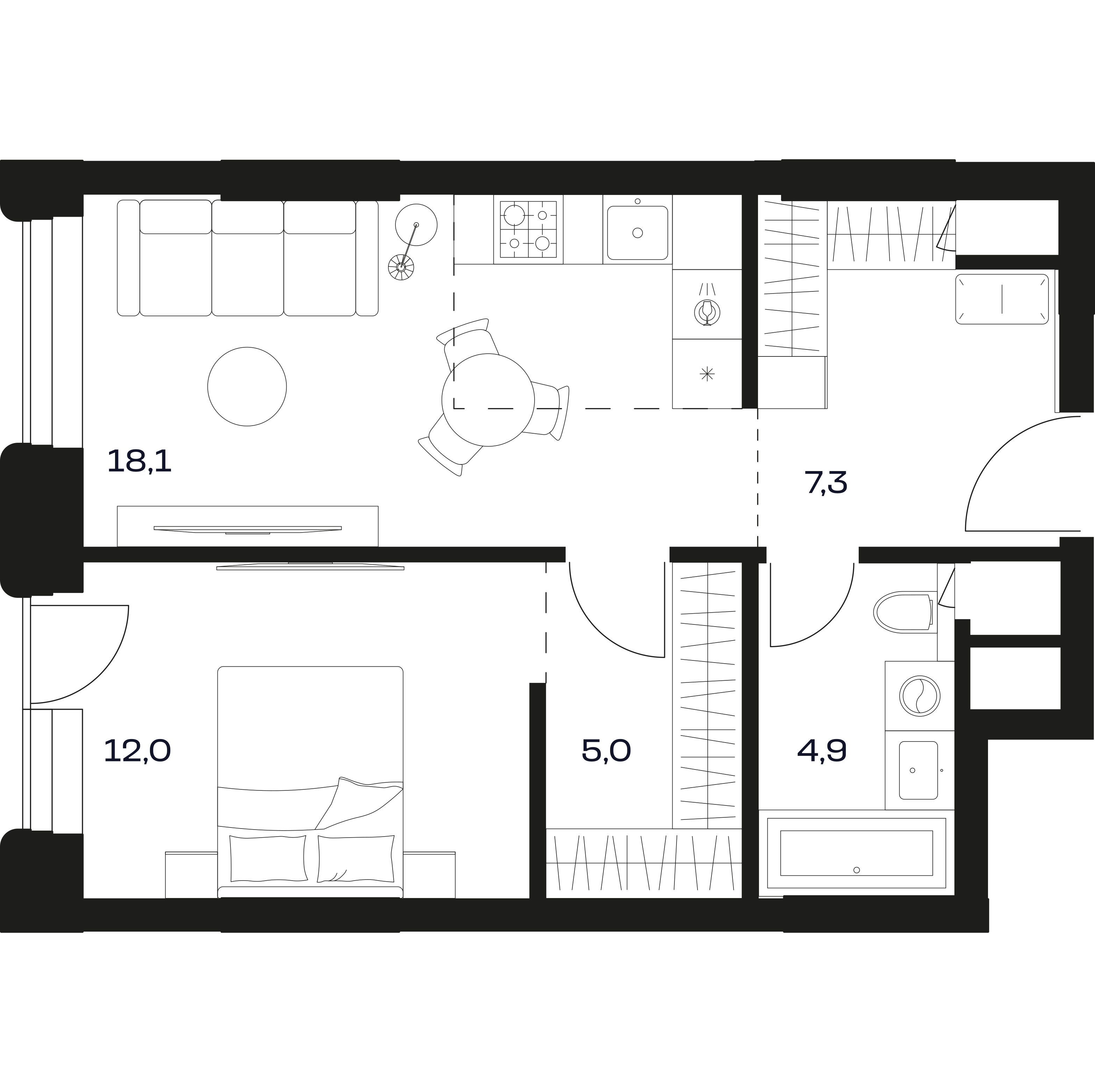 Планировка квартиры 1К 50.0 м²