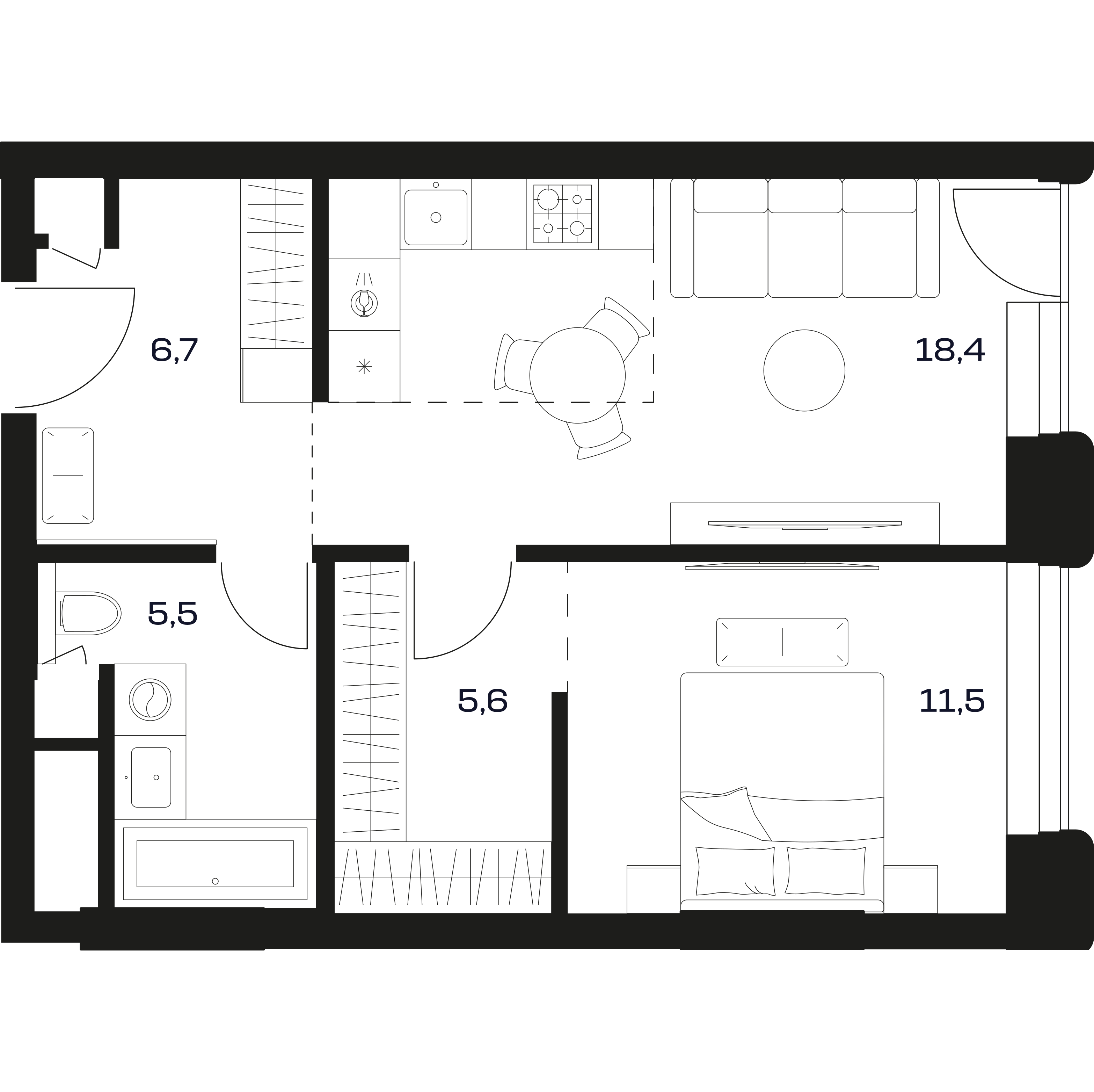 Планировка квартиры 1К 50.5 м²